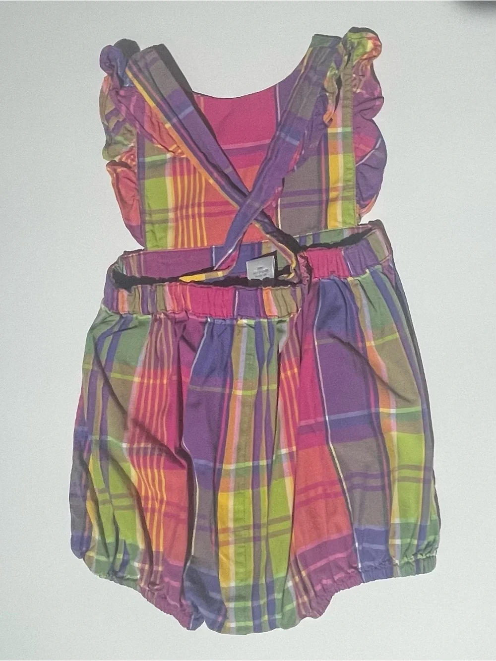 Vintage Ralph Lauren Pink Purple Green Yellow Plaid Bubble Baby Romper